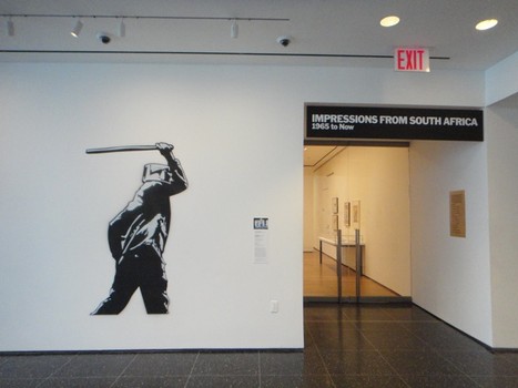 Also at MoMA: A small exhibit devoted to South African printmaking and other graphic work. Shown here, a site-specific installation by Kudzanai Chiurai, who was born in Zimbabwe.